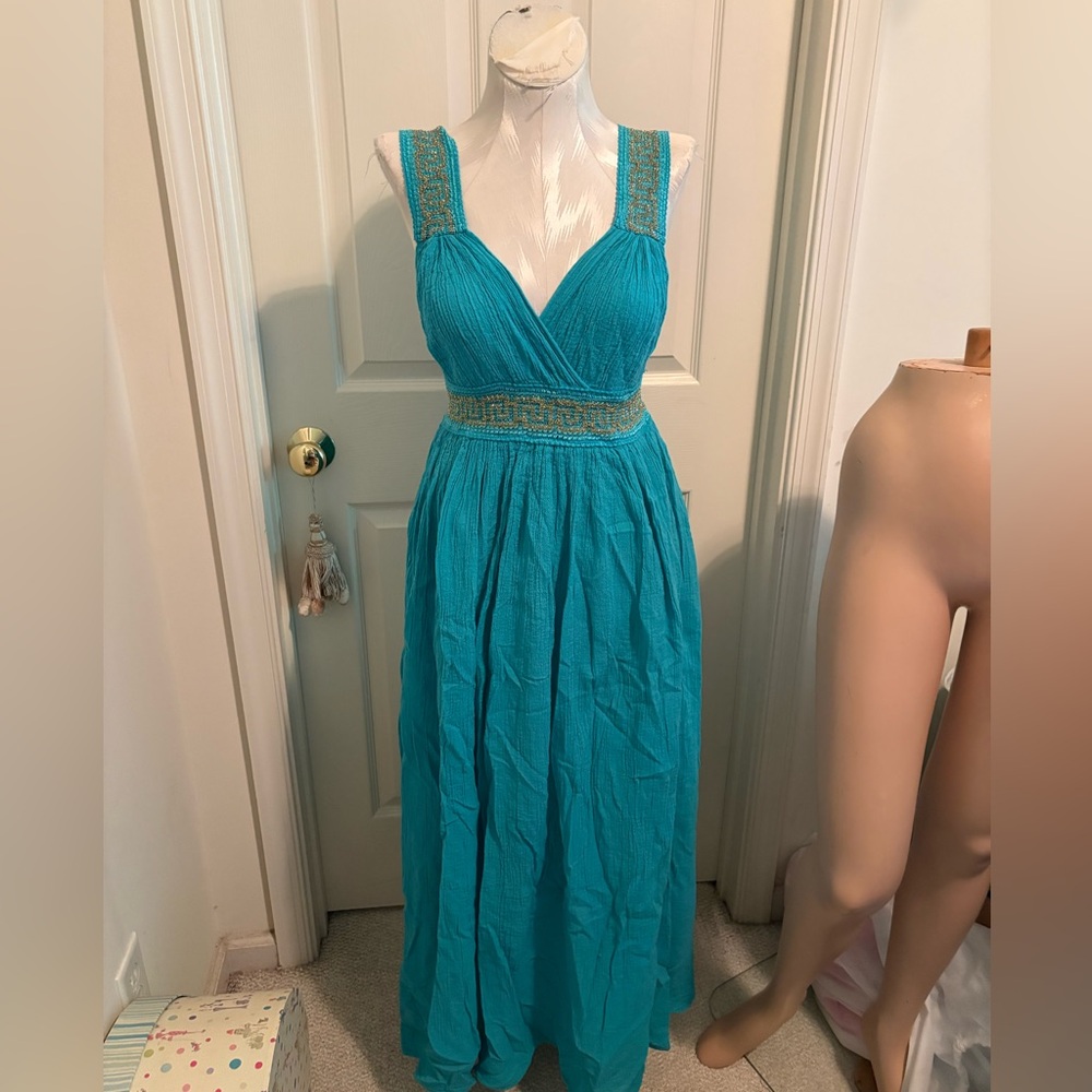 Grimani Elegant aqua/gold  Sleeveless Dress one size cruise wear one size Greece